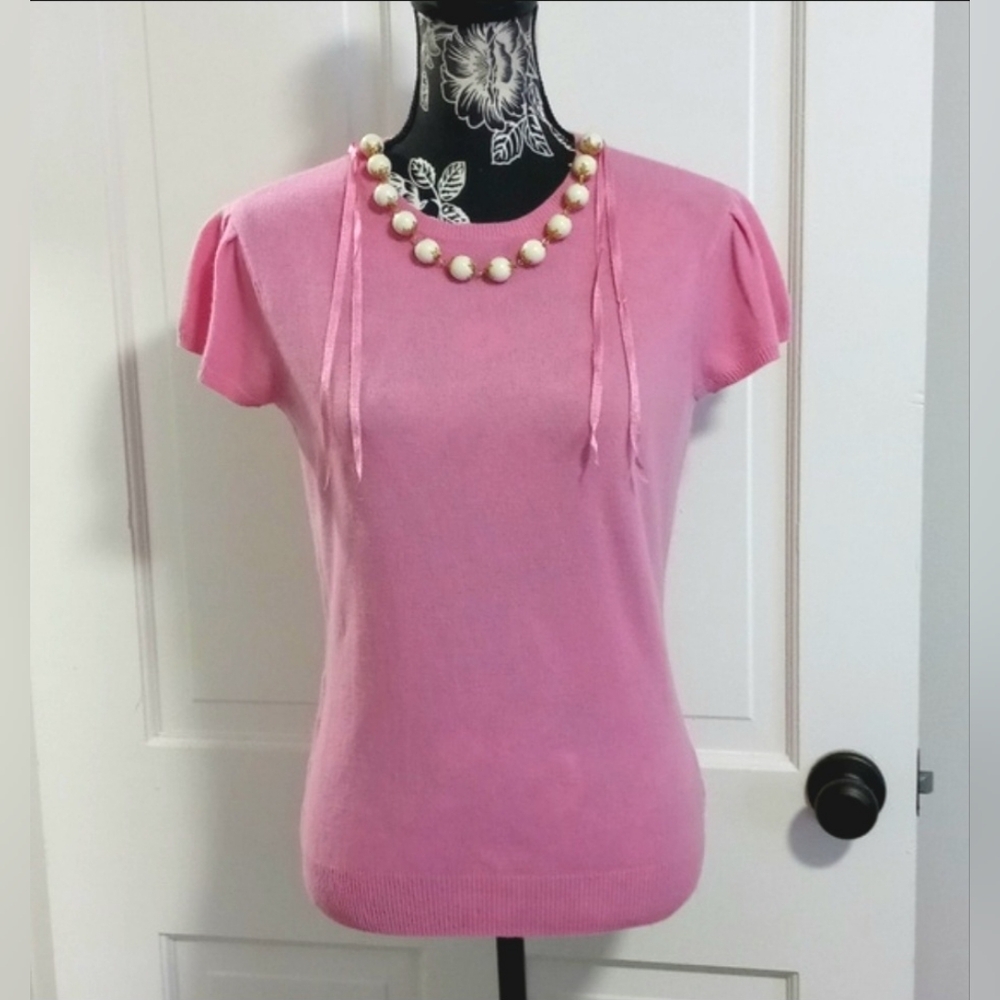 💗RARE/VTG Lilly Pulitzer💗 - Pink Wool/Cashmere Blend S/S Sweater w/Neck Piece